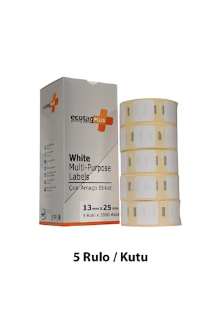 Ecotagplus Dymo Muadili Etiket - 13 Mm X 25 Mm - 5 X 2000 Adet - Eko Paket - 11353 1