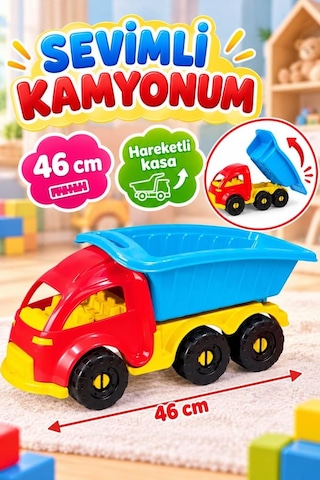 Büyük Boy 46 Cm Hareketli Kasalı Sevimli Kamyon - Çocuklar İçin Oyuncak Damperli Hafriyat Kamyonu