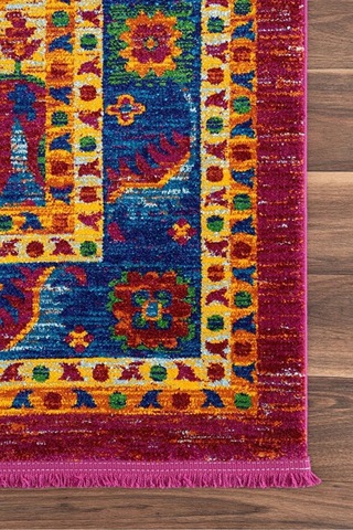 Mavi Etnik Desenli Renkli Modern Salon Koridor Oturma Yatak Odası Çok Renkli