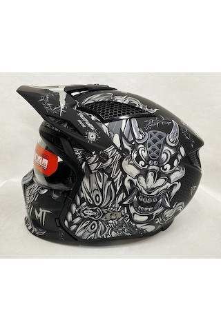 Şeffaf ve Siyah Cam + Mt Streetfighter Sv Hellish B2 Modüler Motosiklet Kaskı