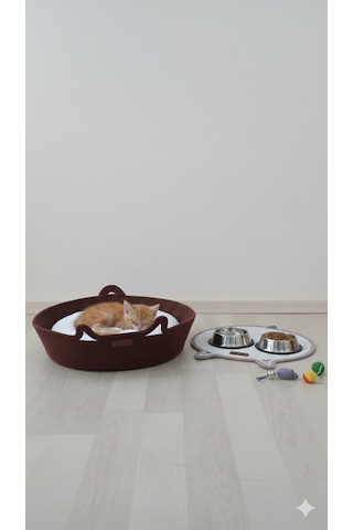 Kedi Yatağı Ve Mama Paspası Koyu Kahve