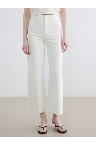 Lcw Modest Ekru Yüksek Bel Wideleg Kadın Jean Pantolon