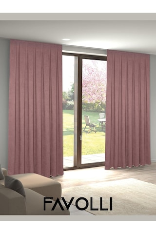 Kadife Dokulu Pileli Ada Fon Perde, 200 X 270 Cm, Açık Pembe Çok Renkli