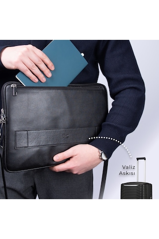 2k S.deri Laptop Çantası,tablet Çantası,14'' İnç,vegan,omuz Ve Valiz Askılı,aksesuar Ve Evrak Cepli,25.5 36 2 Cm.,siyah Omuz Çantası