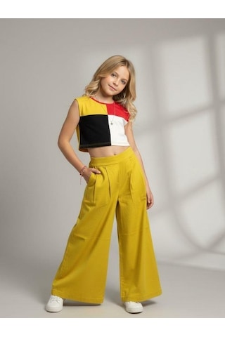 Zekids Kız Çocuk Bol Paça Rahat Kesim Pantolon-16900 Sarı