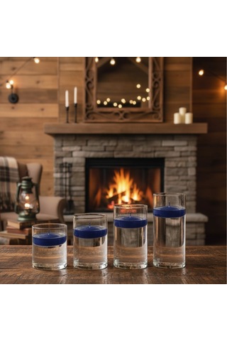 4 Lü Vazo + 12 Adet Çap 5 Cm Mavi Yüzen Mum Mavi