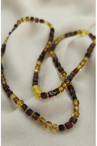 Kolye Kehribar Amber Doğaltaş Küp Kesim Karışık Renkli Yetişkin Kolyesi Kahverengi