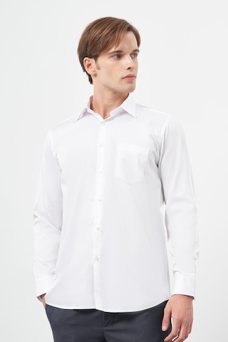İmza Beyaz Uzun Kol Düz Bez Ayağı 041 Sert Yaka Classic Comfort Fit Gömlek 1004245323 Beyaz