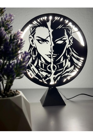 Valorant Reyna Halka Led Işıklı Masa Gece Lambası Gamer Oyun Odası Dekor Hediye Adaptör Dahil Siyah