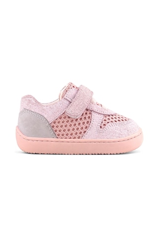 Rakerplus Bob Hakiki Deri Pudra Gri Barefoot Cırtlı Lastikli Bebek Sneaker Ayakkabı Pudra