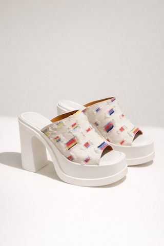 Preshley Kadın Marci Beyaz Kot Geniş Bantlı 12 Cm Platform Topuklu Terlik 1001
