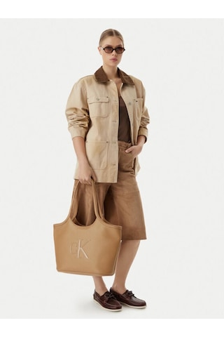 Calvin Klein Kadın Marka Logolu Düz Deri Kısa Askılı Kahverengi1 Çanta-15769