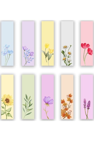 10 Adet Çiçekler Kitap Ayracı 40x145 Mm