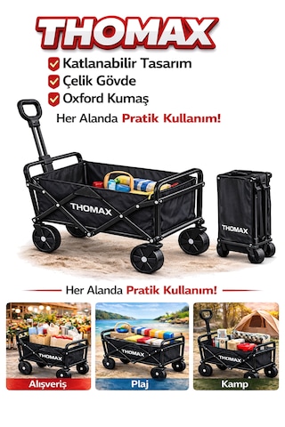 Çok Amaçlı Katlanabilir Araba Ve Taşıma Arabası Kamp,piknik,plaj,pazar, Market Arabası Siyah