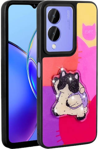 Ariatech Vivo Y17s Kılıf Parlayan Kabartmalı İkonik Figürlü Amas Silikon Kapak - Mor Mor