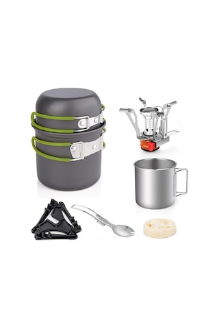 Padalink "ds101 Kamp Seti: 2 Kişilik Katlanır Ocak, Tencere, Tava Ve Kahve Fincanı İle Pratik Outdoor Pişirme Çözümü" Yeşil
