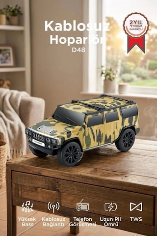 Premium Torima Bluetooth Hoparlör Araba Tasarımlı D48 Kamuflaj Ses Sistemi Radyolu Parti