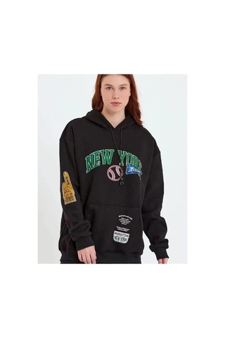 Zenna Tarz Baskılı Kapüşonlu Sweatshirt - Siyah
