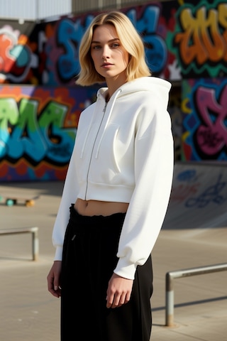 Benerly Kadın Kapüşonlu Düşük Kol Fermuarlı Örme Sweatshirt Fonksiyonel D Ekru