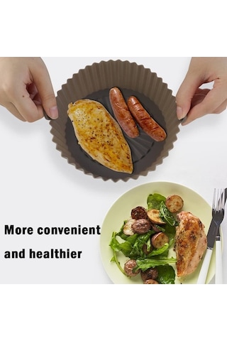 Bloomnest 3 Adet 20.5cm/8in Gıda Sınıfı Silikon Hava Fritöz Sepeti, Yanmaz Kaplı, Kolay Temiz Gri - Sarı - Kırmızı