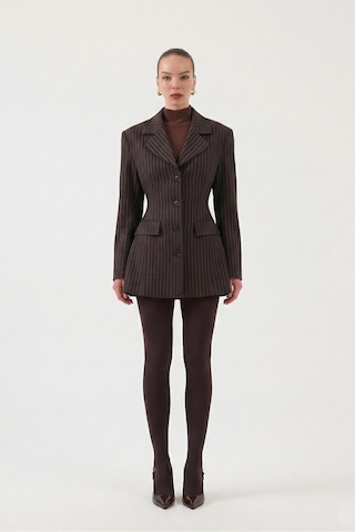 Holly Lolly Belden Oturmalı Çizgili Fit Kesim Karen Blazer Ceket Kahve