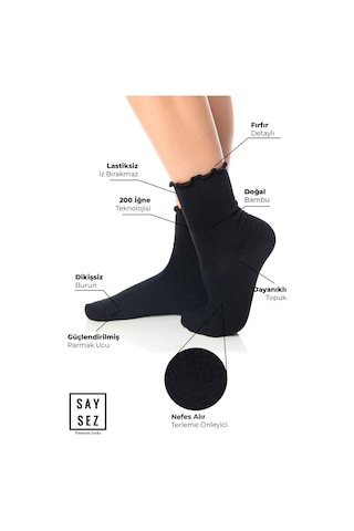 Bambu Kadın Lastiksiz Siyah Fırfırlı Soket Dikişsiz Çorap 3'lü Paket / İz Bırakmaz / Sıkmayan Çorap Renkli