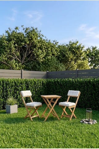 Duo Balkon Bahçe Mutfak Katlanır Masa Bej Rengi Minderli Sandalye Bistro Set Bej - Krem