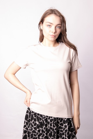 Kadın Sıfır Yaka Kırışmaz Span Karışımlı Şık Kısa Kol Likralı T-shirt Bluz-bej Bej