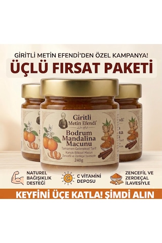 3 Kavanoz Bodrum Mandalina Macunu Giritli Metin Efendi Zencefil, Zerdeçal, Havlıcan, Nane, Kekik, Okaliptus Yağı Içeren Macun 3x240 Gr