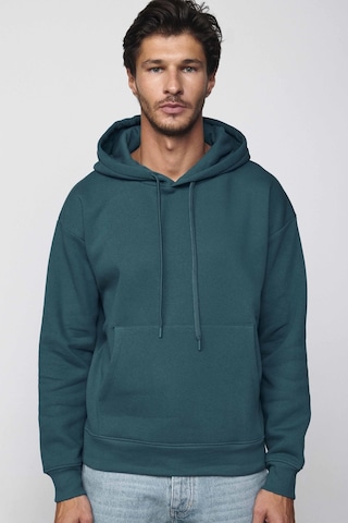 Tudors Oversize Pamuk Kapüşonlu Basıc Petrol Rengi Unisex Sweatshirt-29411-petrol Petrol
