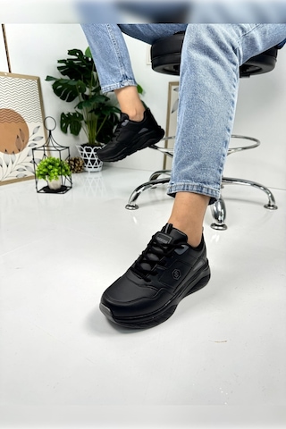 Günlük Kadın Sneaker Bağcıklı Oval Burunlu Kalın Desenli Taban Rahat Hafif Spor Ayakkabı 2110 Siyah Füme