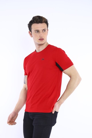 Escetic Erkek Kırmızı Erkek Slim Fit Pamuklu Kısa Kollu Bisiklet Yaka T-S Kırmızı