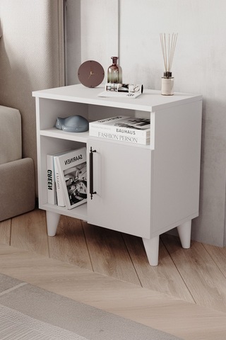 Enda Home Kommen Kapaklı 2 Bölmeli Komodin Yan Sehpa Beyaz