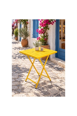Katlanır Metal Balkon Bahçe Bistro Masa 50x50 Cm Kare Masa 75 Cm Sarı 1646