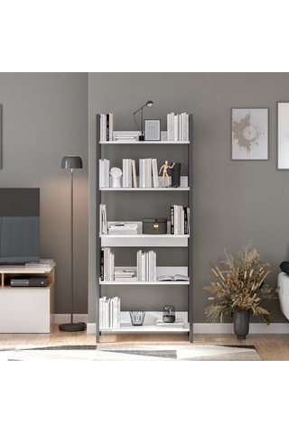 Profile Kitaplık 5 Raflı Diamond Beyaz / Siyah 73x172x35 Cm