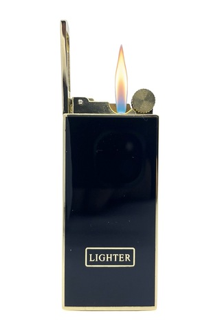 Lighter Klasik Metal Gazlı Çakmak Altın & Siyah Tasarım Taşlı Çakmak, Yedek Çakmak Taşı Ve Özel Hediyelik Kutulu