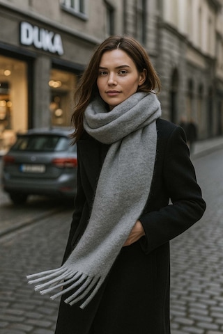 Kadın Püskül Detay Atkı Omuz Şalı 40x200 Cm 1295 Antrasit Antrasit