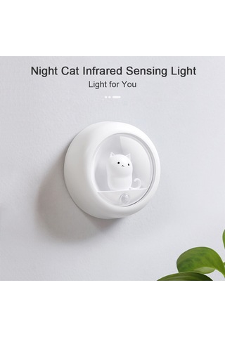 Qingmipy "şirin Kedi Şekilli Usb Şarjlı Sensörlü Gece Lambası - Duvar & Masa Kullanımı" Beyaz