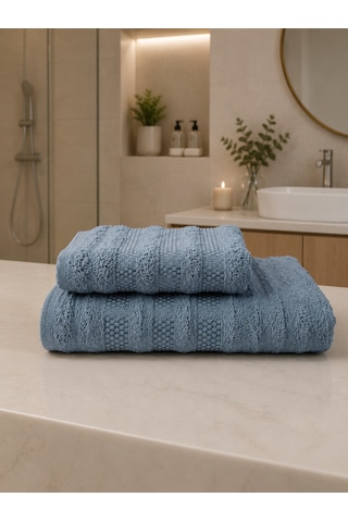 Pamuklu Saç Havlusu 50x90 Ve Banyo Havlusu 90x150 Yumuşak Dokulu Emici Saç Vebanyo Havlusu Lacivert