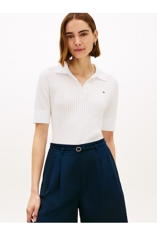 Tommy Hilfiger Poıntelle S/s Polo Sweater Kadın Beyaz Polo - Ww0ww49362