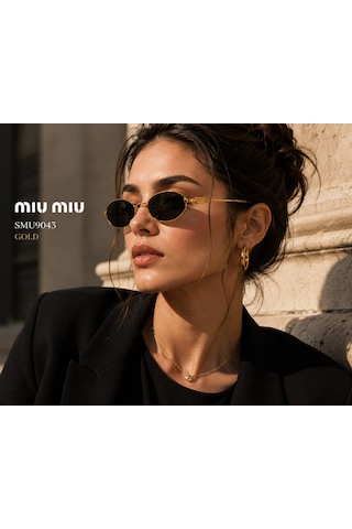 Miu Miu Smu9043 Kadın Güneş Gözlüğü Metal Çerçeve Füme Cam Made İn Italy - Gold