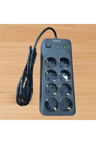 Akım Korumalı Termal Uzatma Kablosu 8 Priz, 2 Usb Ve 2 Type-c Girişli, Güçlü Çoklu Priz 5468 Standart