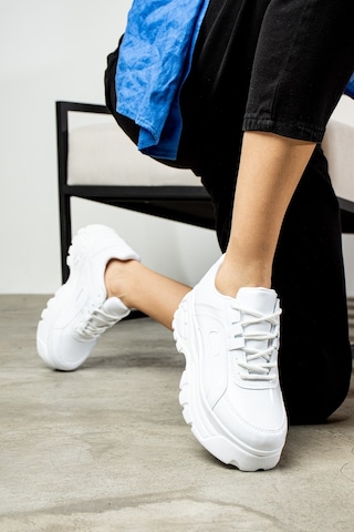 Nstil Günlük Kadın Spor Ayakkabı Yüksek Kalın Taban 6 Cm Suni Deri Sneaker 001 Beyaz - Rugan