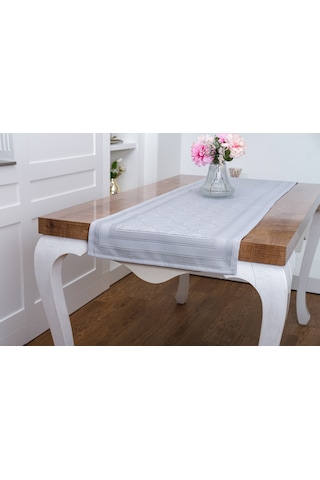 Finezza Roma Jakar Polyester Kumaş Gri Runner 45x150 Cm 1476