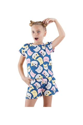 Denokids Sevimli Kediler T-shirt Şort Takım Renkli Çok Renkli