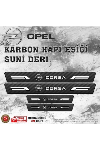 Opel Corsa Uyumlu Deri Karbon Kapı Eşiği Koruyucu Bant 4 Adet