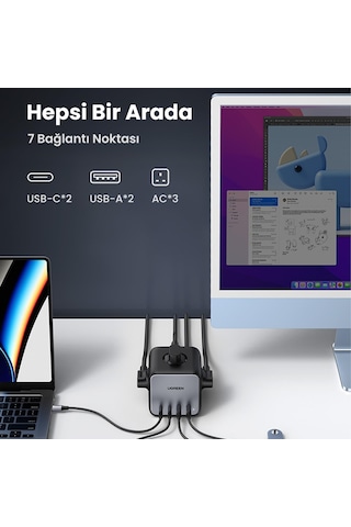 Ugreen Diginest Cube 65w Gan 2 Hızlı Şarj Cihazı 2 Usb / 2 Type-c 3'lü Akım Korumalı Küp Grup Priz