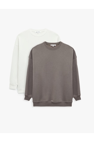 Koton Rahat Kalıp Uzun Kollu Bisiklet Yaka Pamuklu Basic 2'li Sweatshirt Seti Multıcolor 6wal10303ık Mavi