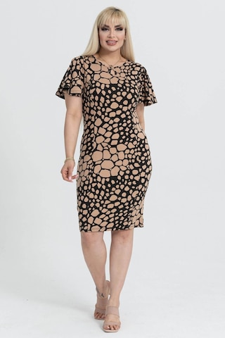 Kadın Siyah Vizon Taş Desenli Kelebek Kol Kuplu Büyük Beden Elbise-siyah Siyah