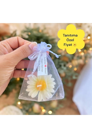 20 Adet Süslemeli Kese Papatya Mum, Nikah Şekeri, Doğum, Sünnet, Düğün Nişan Söz, Kına, Doğum Günü